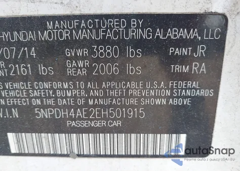 2014 Hyundai Elantra Se из США, поврежденный, VIN 5NPDH4AE2EH501915